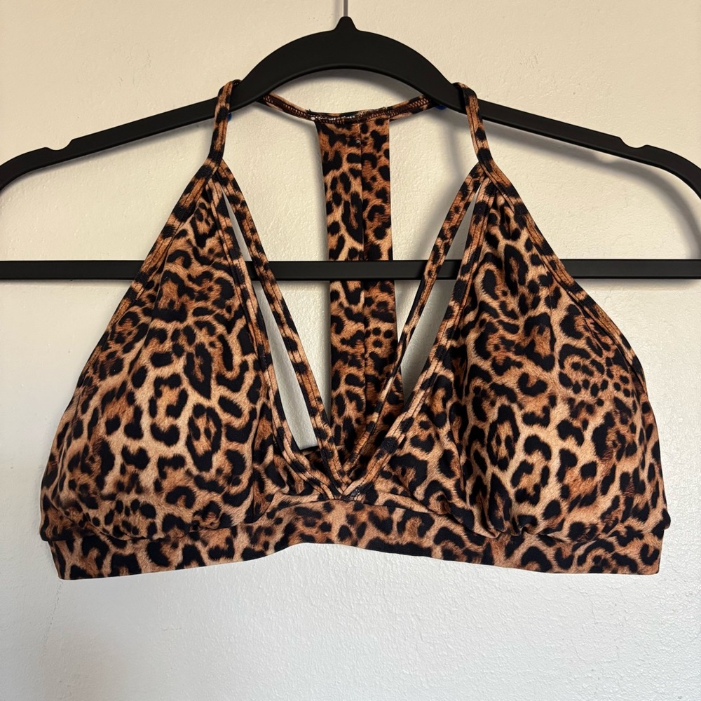LiCi MCitelli Cheetah Strappy Bra Size L/XL Brown Black Activewear Strap Front